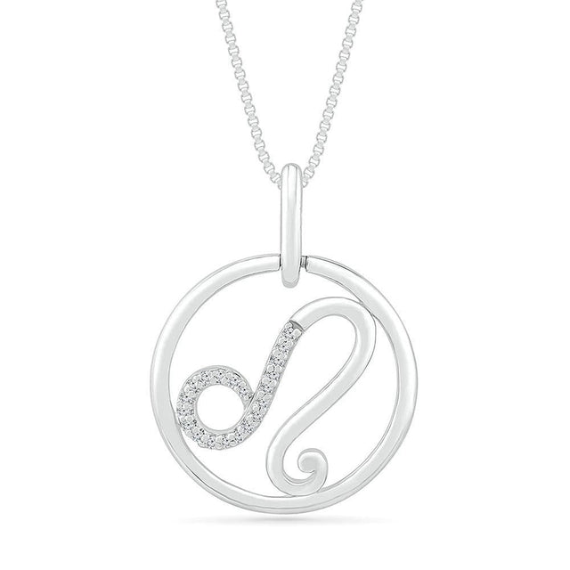 Sterling Silver Diamond Leo Zodiac Pendant Necklace 1/20ctw