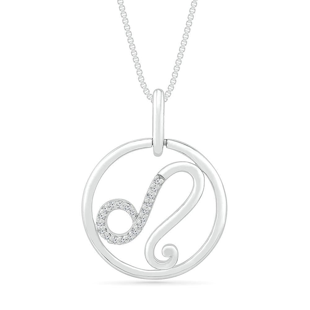 Sterling Silver Diamond Leo Zodiac Pendant Necklace 1/20ctw