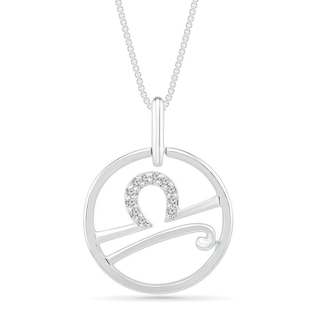 Sterling Silver Diamond Libra Zodiac Pendant Necklace 1/20ctw