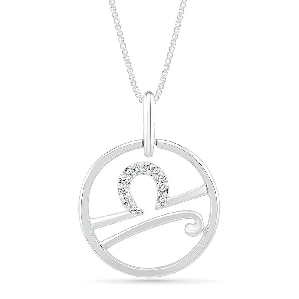 Sterling Silver Diamond Libra Zodiac Pendant Necklace 1/20ctw