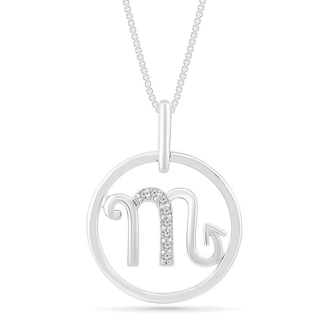 Sterling Silver Diamond Scorpio Zodiac Pendant Necklace 1/20ctw