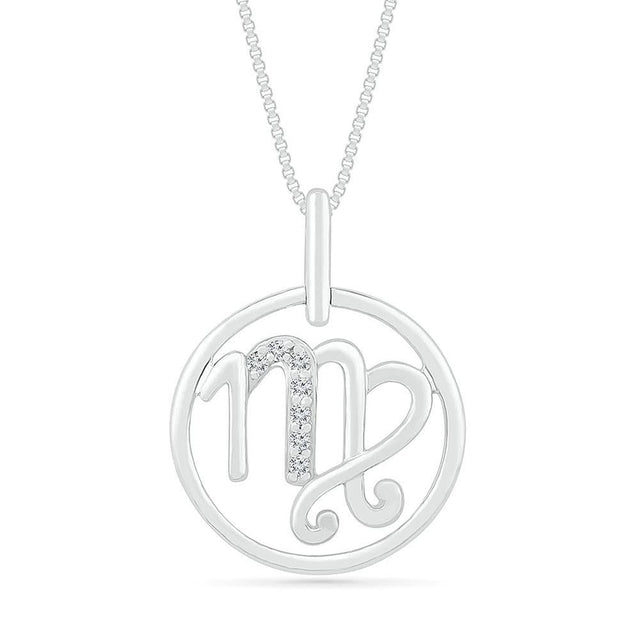 Sterling Silver Diamond Virgo Zodiac Pendant Necklace 1/20ctw