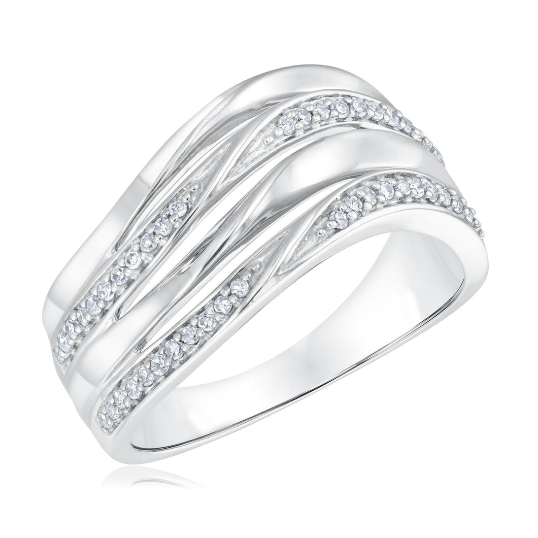 Sterling Silver Diamond Wave Ring 1/5ctw