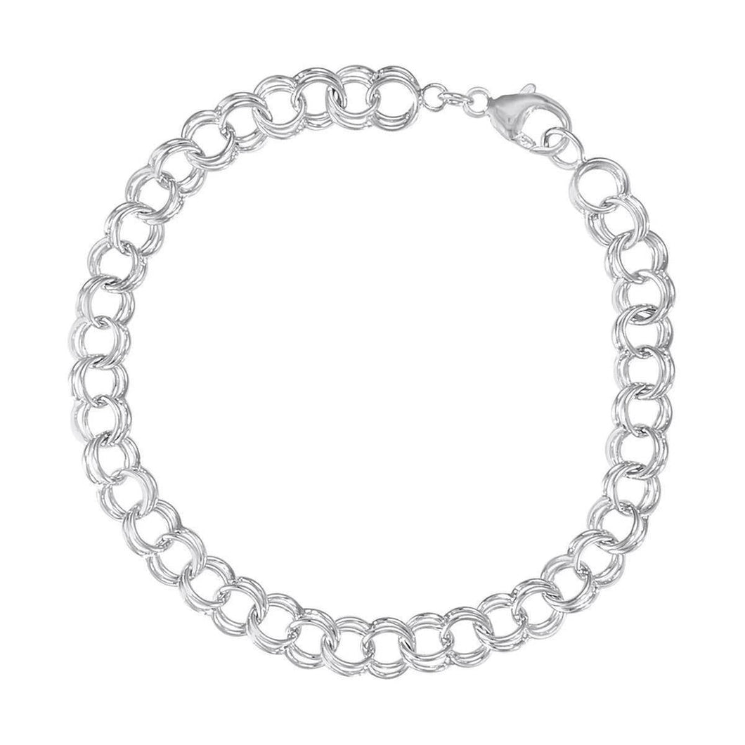 Sterling Silver Double Link Classic Charm Bracelet, 7 Inches