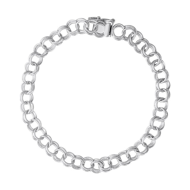 Sterling Silver Double Link Curb Classic Charm Bracelet, 7 Inches