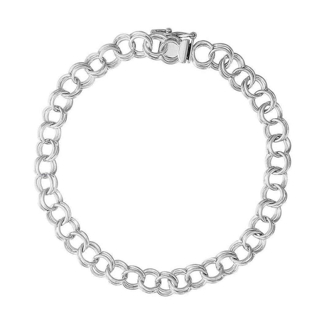 Sterling Silver Double Link Curb Classic Charm Bracelet, 7 Inches