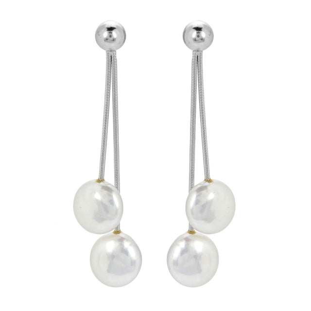 Sterling Silver Freshwater Cultured Pearl Cluster Drop Earrings