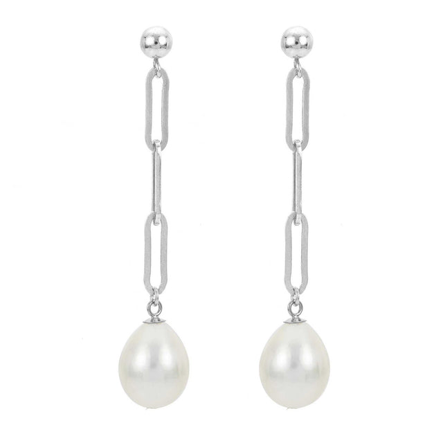 Sterling Silver Freshwater Cultured Pearl Paperclip Chain Drop Earrings