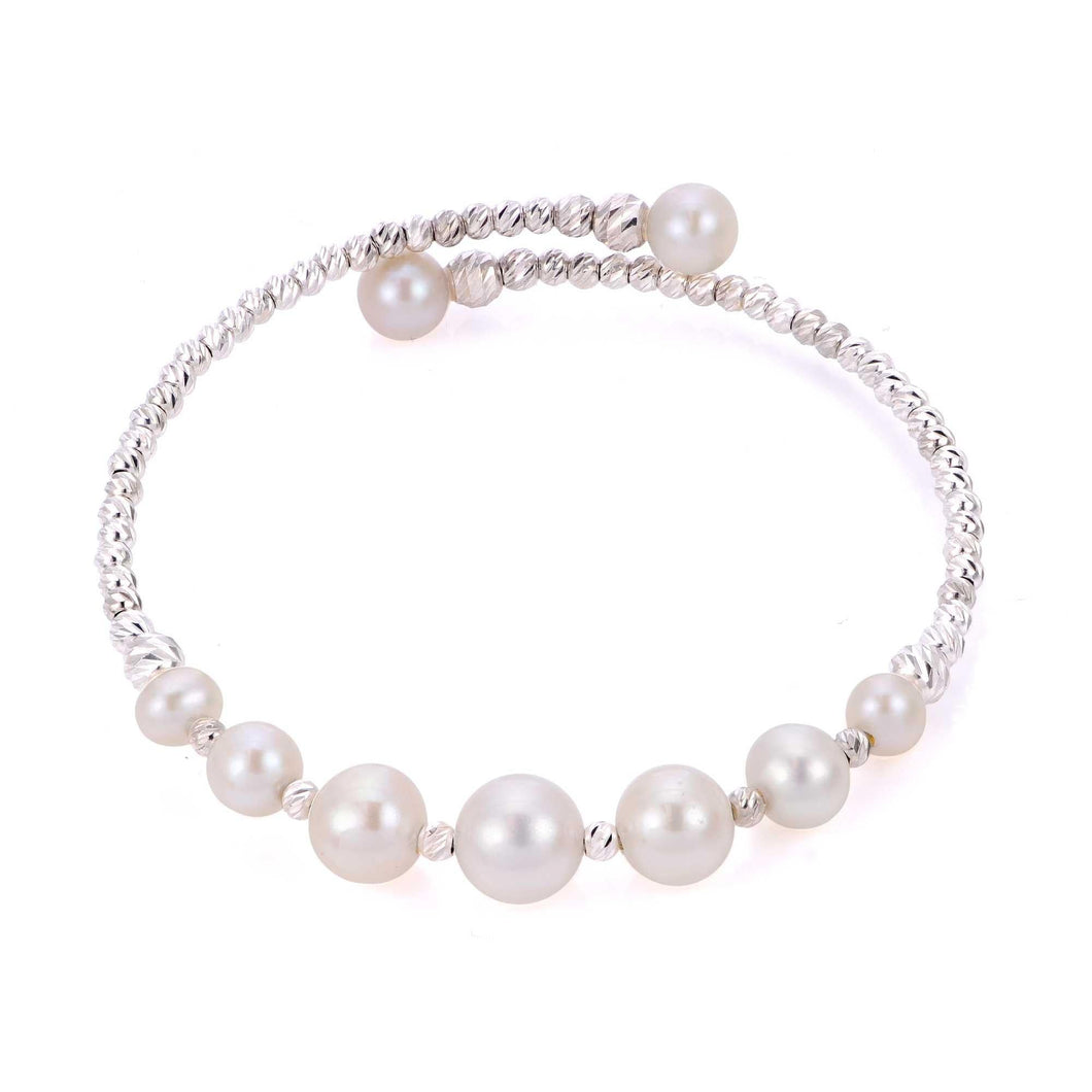 Sterling Silver Freshwater Cultured Pearl and Brilliance Bead Cuff Bracelet