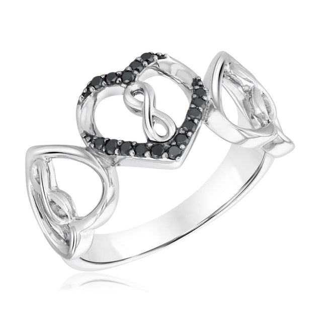 Sterling Silver Heart and Infinity Treated Black Diamond Ring 1/8ctw