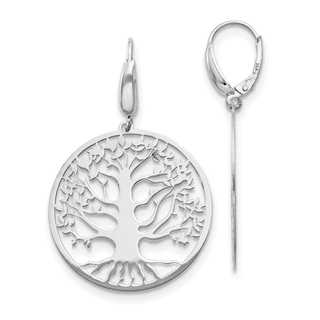 Sterling Silver Polished Tree of Life Leverback Dangle Earrings