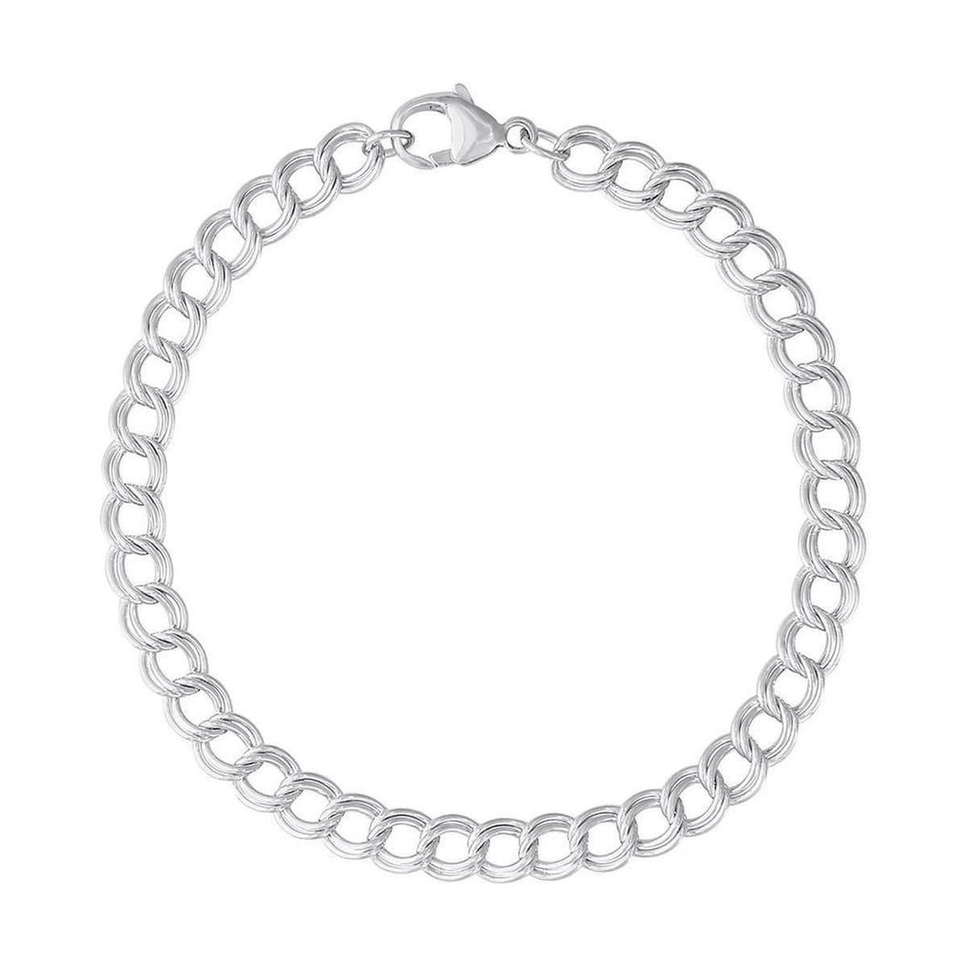 Sterling Silver Small Double Link Dapped Curb Classic Charm Bracelet, 7 Inches