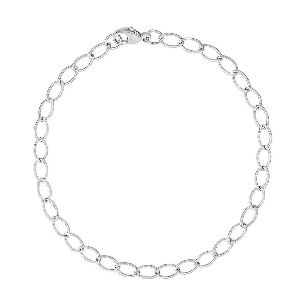 Sterling Silver Small Elongated Oval Link Classic Charm Bracelet, 7 Inches