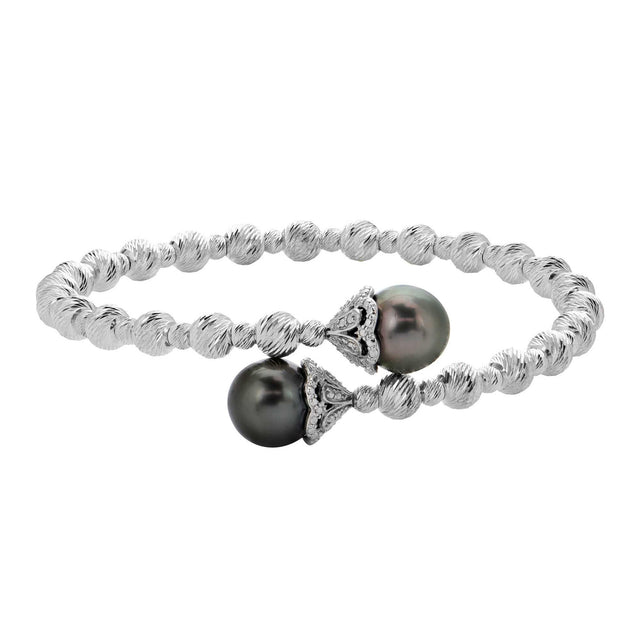 Sterling Silver Tahitian Cultured Pearl and Brilliance Bead Cuff Bracelet