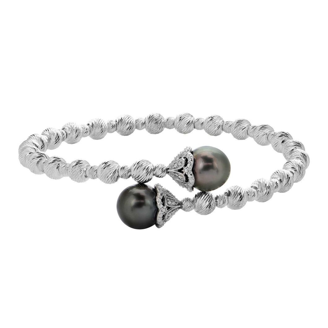 Sterling Silver Tahitian Cultured Pearl and Brilliance Bead Cuff Bracelet