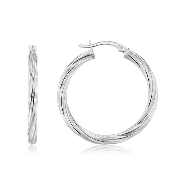 Sterling Silver Twist Hoop Earrings, 30mm