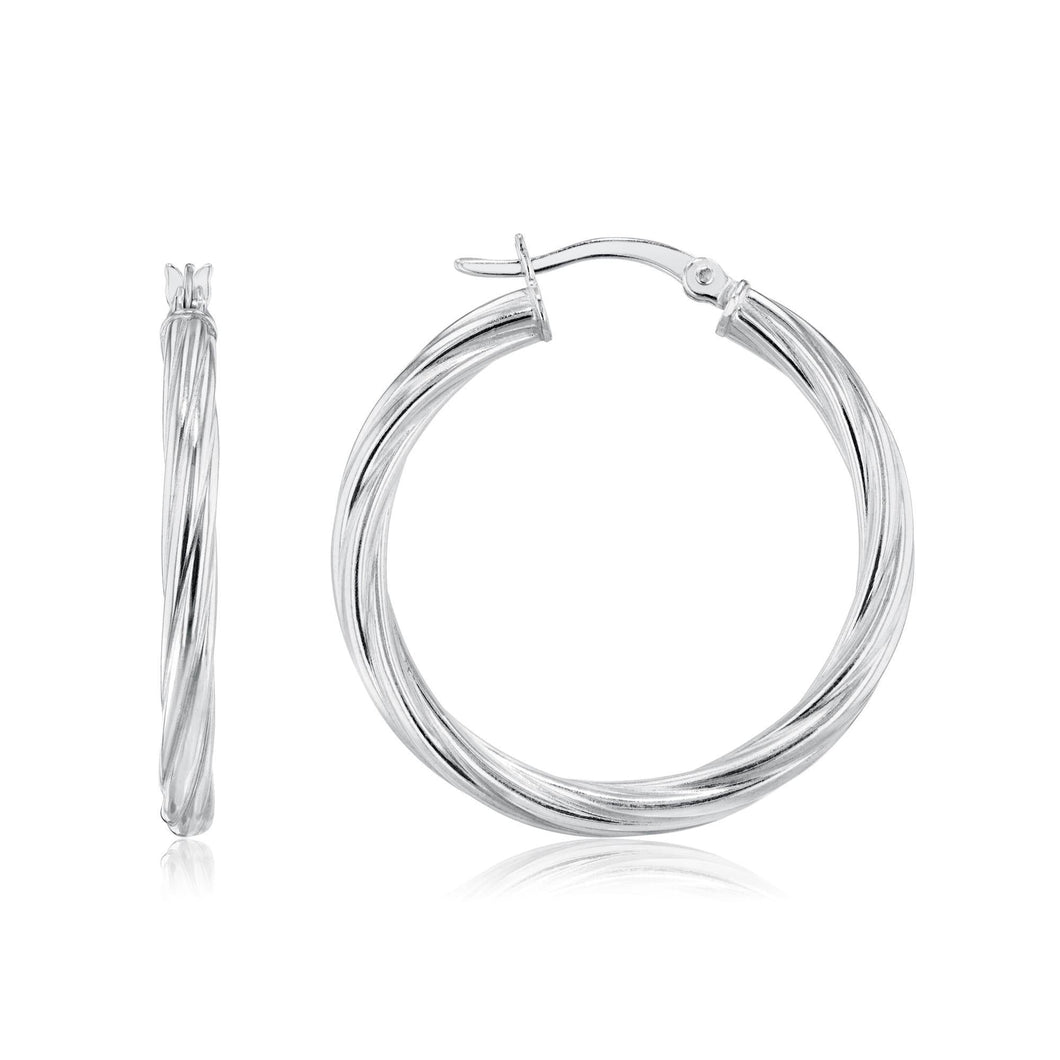 Sterling Silver Twist Hoop Earrings, 30mm