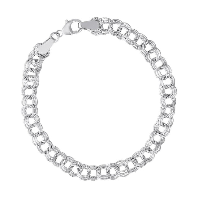 Sterling Silver Twisted Triple Link Curb Classic Charm Bracelet | 7 Inches