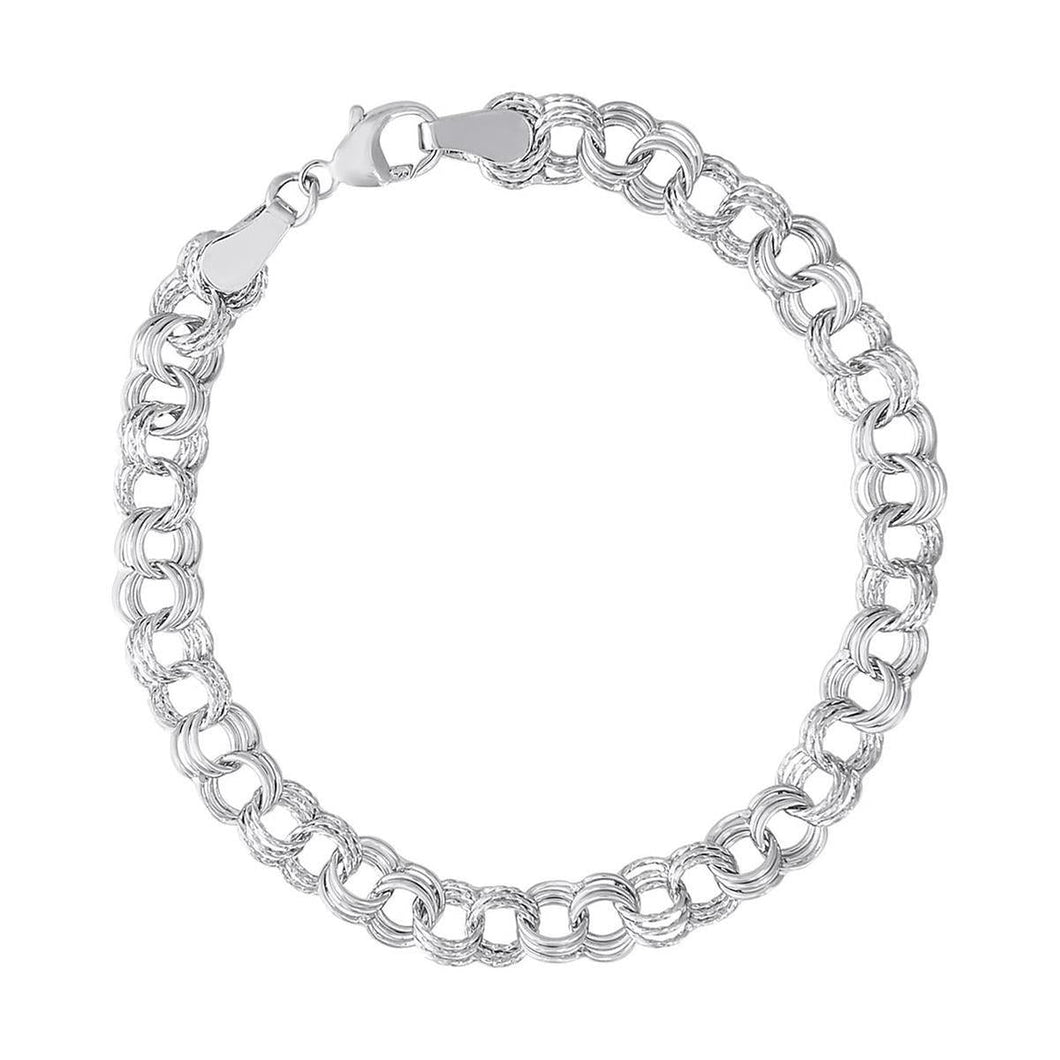 Sterling Silver Twisted Triple Link Curb Classic Charm Bracelet | 7 Inches