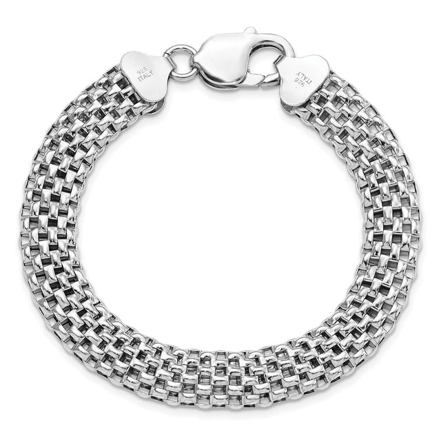 Sterling Silver and Rhodium-Plated Hollow Mesh Chain Bracelet | 7.8mm | 8.25 Inches