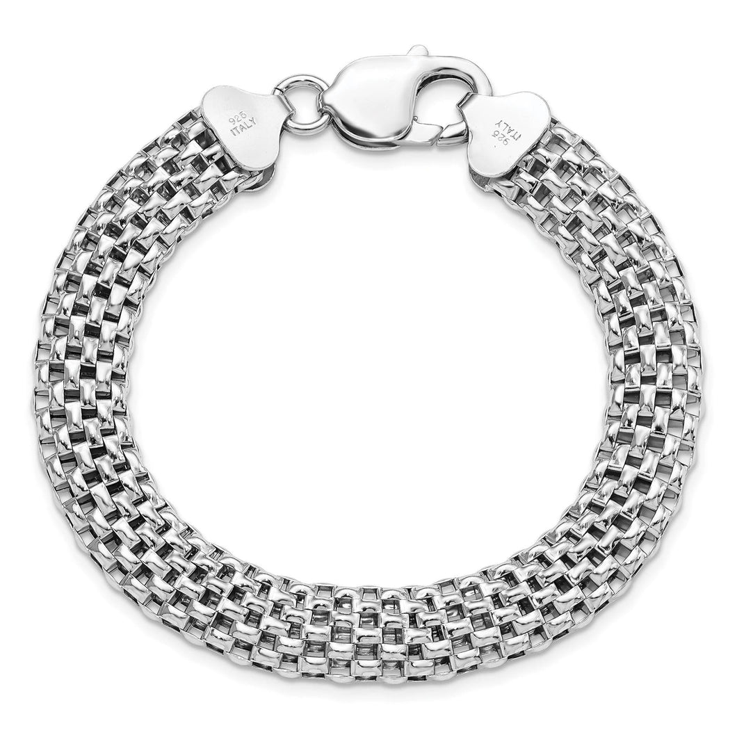 Sterling Silver and Rhodium-Plated Hollow Mesh Chain Bracelet | 7.8mm | 8.25 Inches