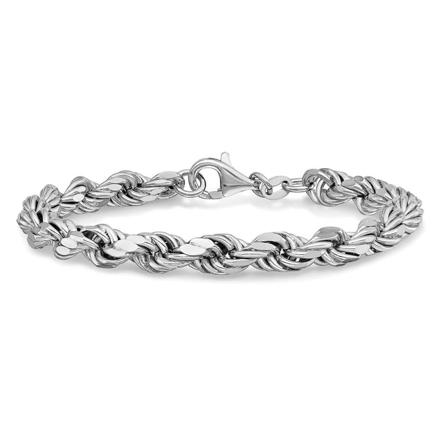 Sterling Silver and Rhodium-Plated Polished Rope Bracelet | 5.85mm | 7.5 Inches