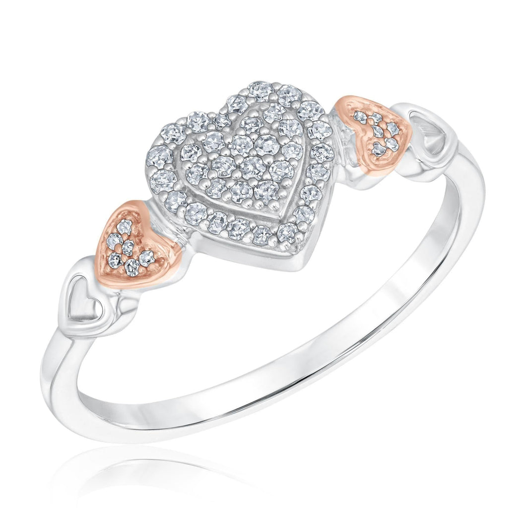 Sterling Silver and Rose Gold Diamond Heart Promise Ring 1/6ctw