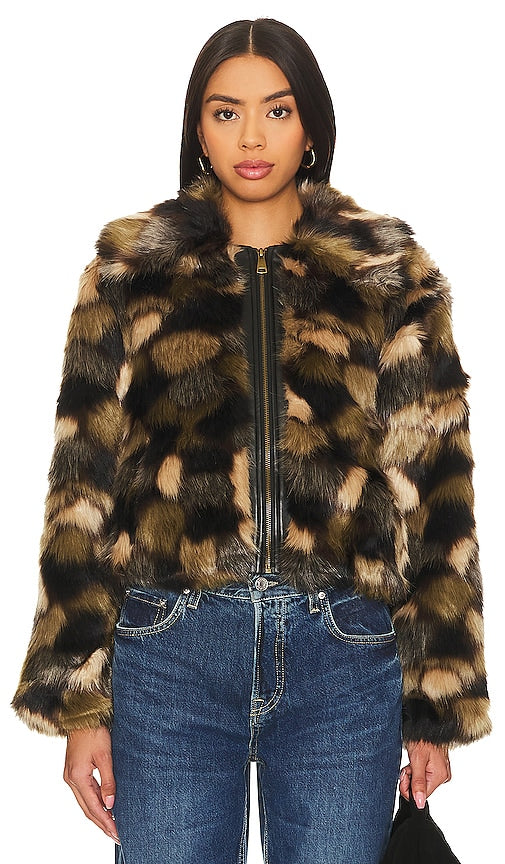 Steve Madden Arlowe Faux Fur Jacket in Olive