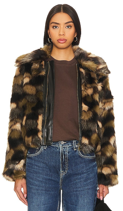 Steve Madden Arlowe Faux Fur Jacket in Olive