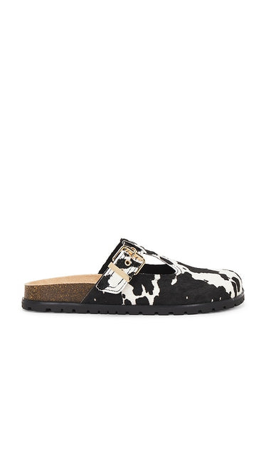 Steve Madden Atticus Clogs in Black & White | Cow Print Flat Slides for Women