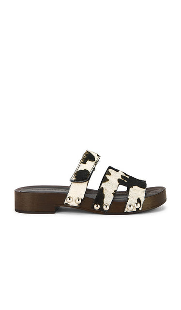 Steve Madden Canal-c Sandal in Black | Cow Print Flat Sandals for Women