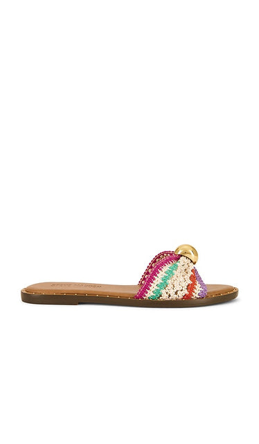 Steve Madden Dipsy Flat in Neutral | Multi Raffia Flat Slides for Women