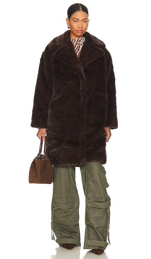 Steve Madden Emery Faux Fur Coat in Chocolate