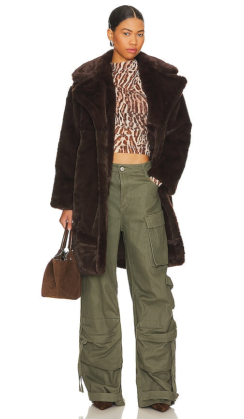 Steve Madden Emery Faux Fur Coat in Chocolate
