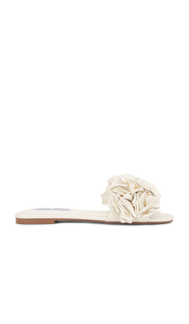 Steve Madden Flo Sandal in Beige | Bone Leather Flat Slides for Women