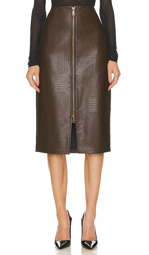 Steve Madden Hayes Faux Leather Midi Skirt in Chocolate - Steve Madden Hayes - Jupe mi-longue en similicuir chocolat - Steve Madden Hayes 巧克力色人造皮革中长半身裙 - Steve Madden Hayes Midirock aus Kunstleder in Schokolade - Steve Madden Hayes 인조 가죽 미디 스커트 - Gonna longuette in ecopelle Steve Madden Hayes color cioccolato