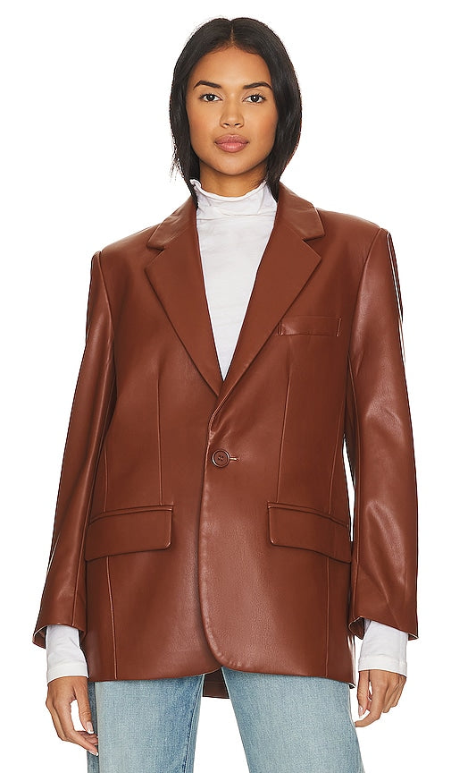 Steve Madden Imaan Faux Leather Blazer in Cognac