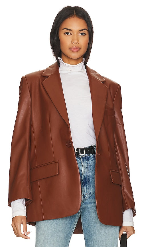 Steve Madden Imaan Faux Leather Blazer in Cognac