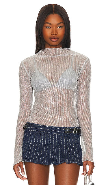 Steve Madden Janelle Top in Metallic Silver - Haut Steve Madden Janelle en argent métallisé - Steve Madden Janelle 金属银色上衣 - Steve Madden Janelle Top in Metallic-Silber - Steve Madden Janelle 탑 - Top Steve Madden Janelle in argento metallizzato