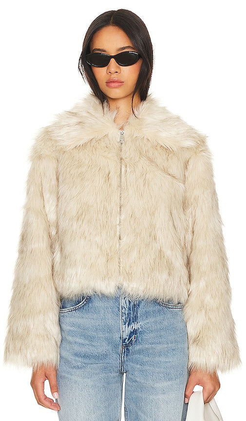 Steve Madden Juniper Faux Fur Coat in Cream