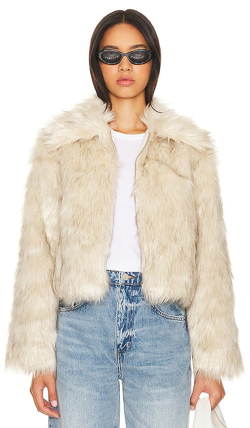 Steve Madden Juniper Faux Fur Coat in Cream