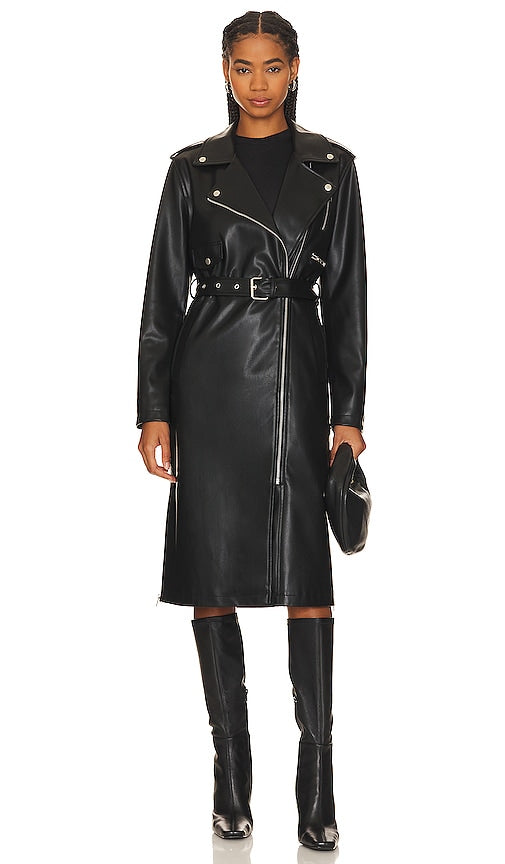 Steve Madden Kenna Faux Leather Coat in Black