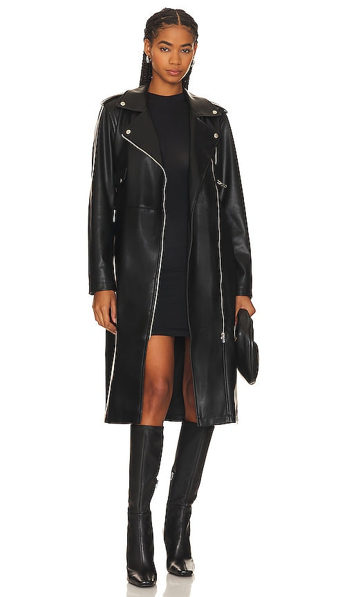 Steve Madden Kenna Faux Leather Coat in Black - Steve Madden Kenna - Manteau en similicuir noir - Steve Madden Kenna 黑色人造皮革外套 - Steve Madden Kenna Kunstledermantel in Schwarz - Steve Madden Kenna 인조 가죽 코트블랙 색상 - Cappotto in ecopelle Steve Madden Kenna in nero