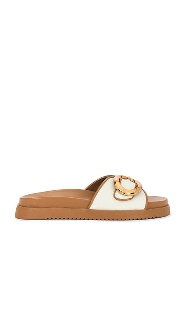 Steve Madden Mandie Slides in Cream | Natural & Cognac Flat Sandals for Women