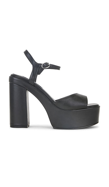 Steve Madden Odina Heel in Black | Black Leather Open Toe Heels for Women