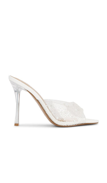Steve Madden Peach Pearl Mule in White | Clear Open Toe Heels for Women