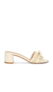 Stuart Weitzman Felicity Block Slide 50 in Neutral | Linen & Natural Open Toe Heels for Women
