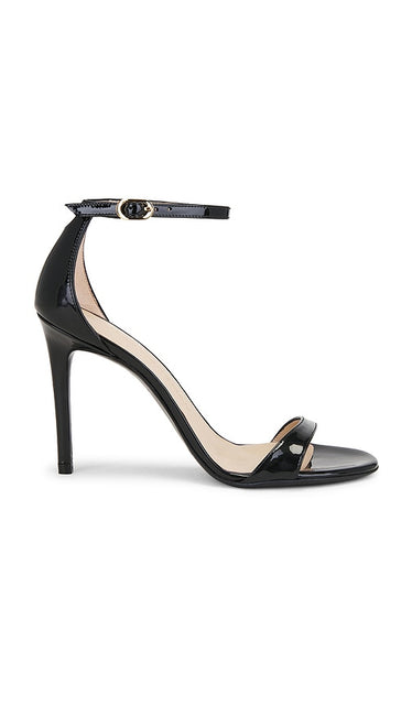 Stuart Weitzman Nudist II Sandal 100 in Black | Black Heeled Sandals for Women