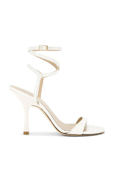 Stuart Weitzman Nudist Wrap 100 Sandal in Cream | Cream Heeled Sandals for Women