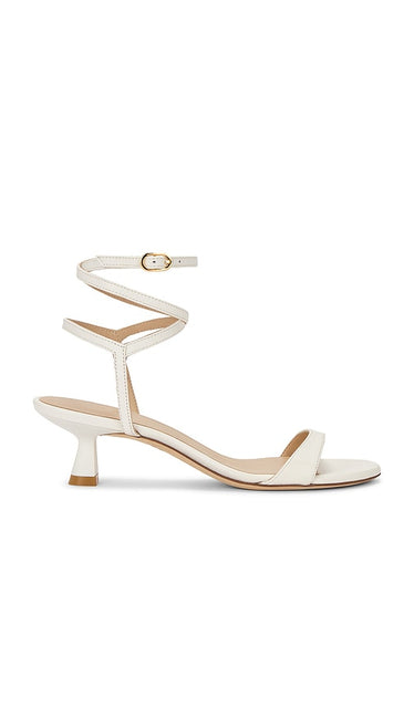 Stuart Weitzman Nudist Wrap 50 Sandal in Cream | Cream Smooth Calf Heeled Sandals for Women